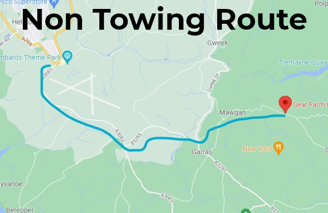 Gear Farm Camping in the Helford River Area - Directions Non Towing Route