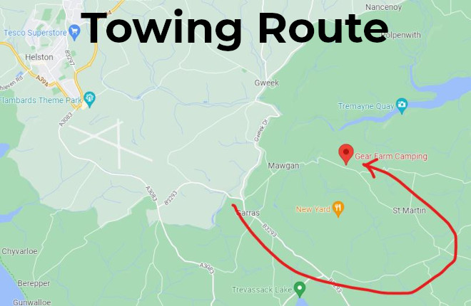 Gear Farm Camping in the Helford River Area - Directions Towing Route